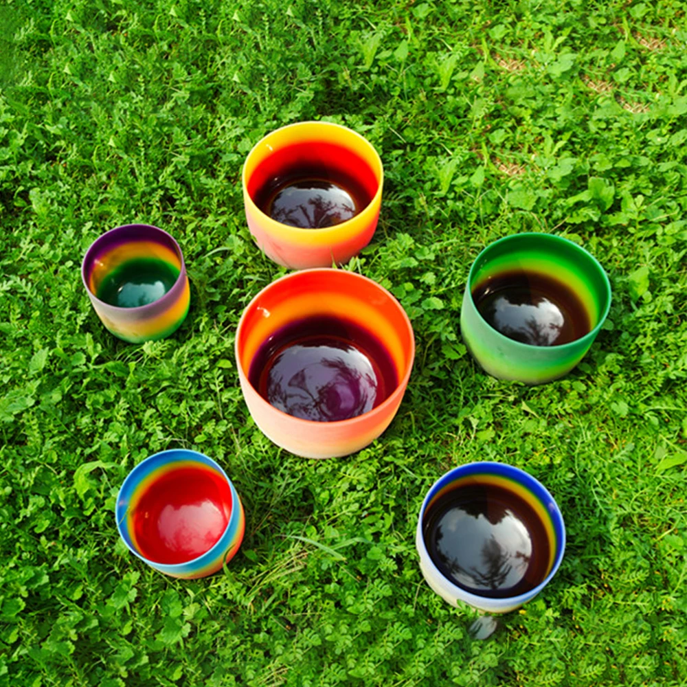 

1pc 10inch Rainbow Color Frosted Quartz Crystal Singing Bowl Chakra CDEFGAB Note with Free O-ring&Mallet for Sound Healing