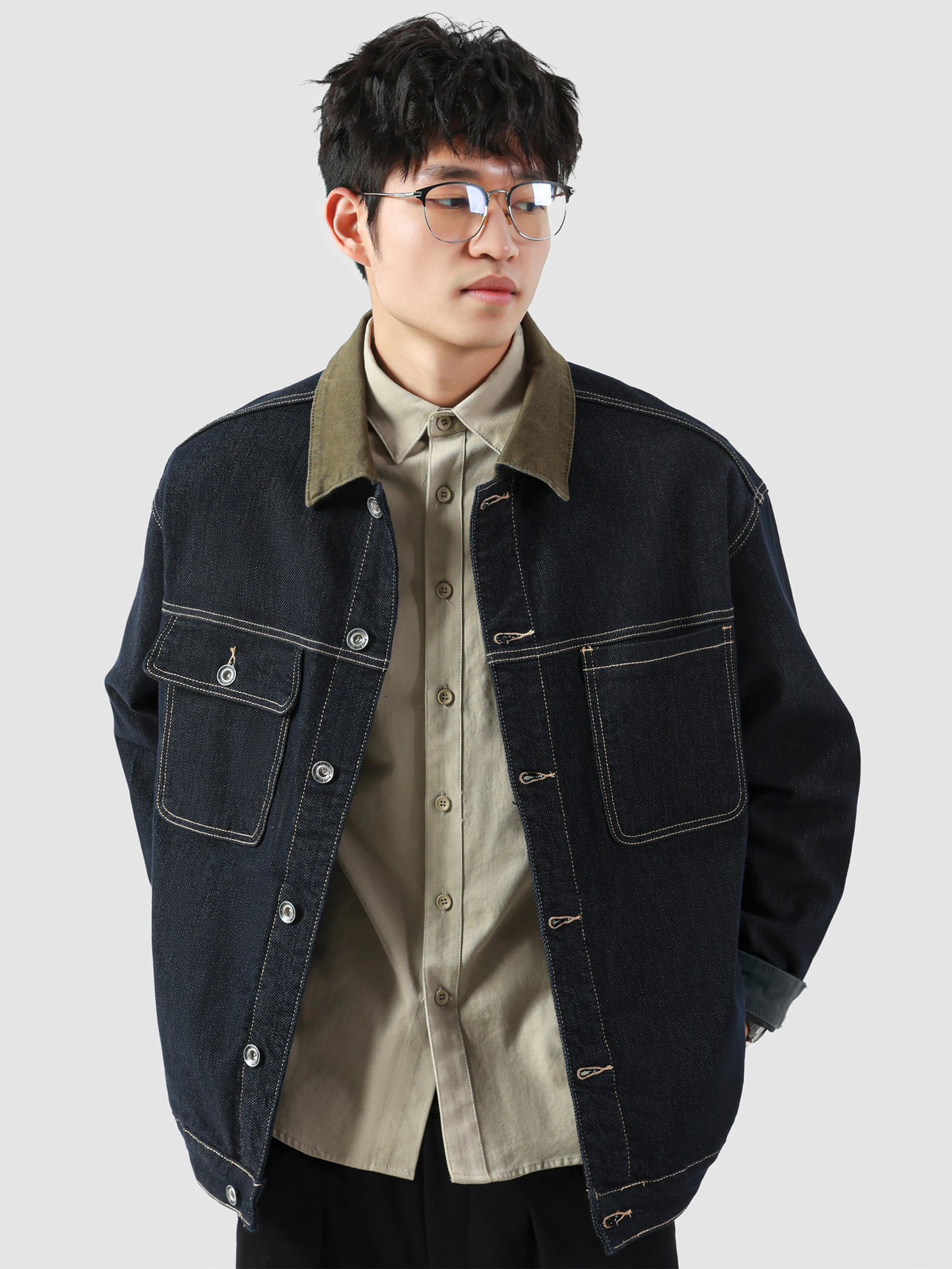 NinPure Premium Vintage Washed Denim Jacket Men's Loose Casual Workwear Coat American Leisure Sle Spring Autumn Cotton Poly...