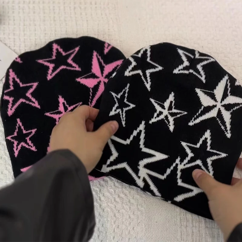 

Fashion Knitting Star Printed Cap Men Women Pullover Pile Cap Paragraph Quality Beanie Warm Ins New Soybean Wool Cold Cap кепка