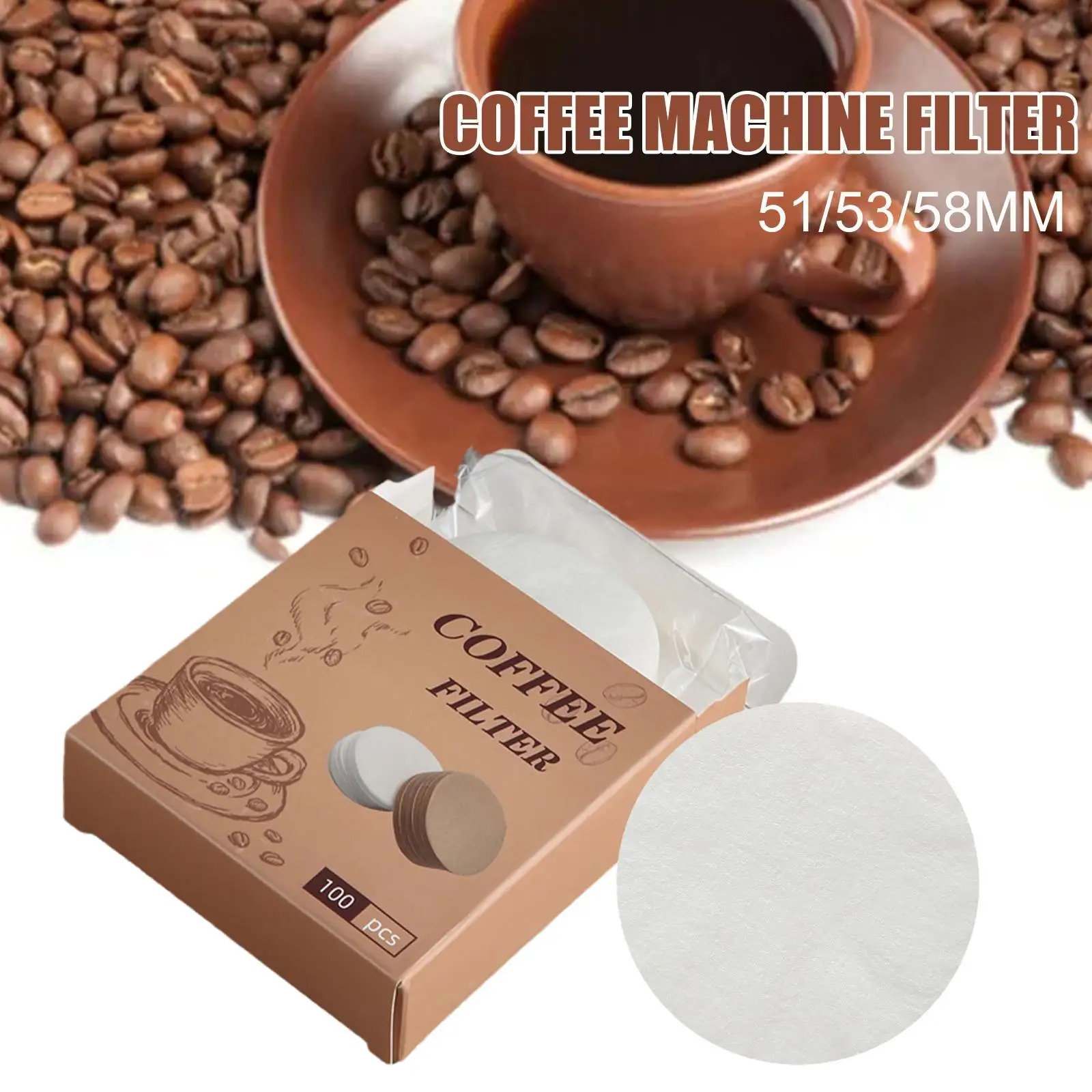 100Pcs/box Coffee Filter Coffee Machine Handle Secondary Water Separation Filter Special Filter Paper 51mm/53mm/58mm Universal