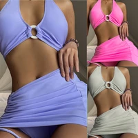 2022 new soild color high waist bikini three piece sexy swimwear womens swimsuit bikini set bathing suit women beachwear