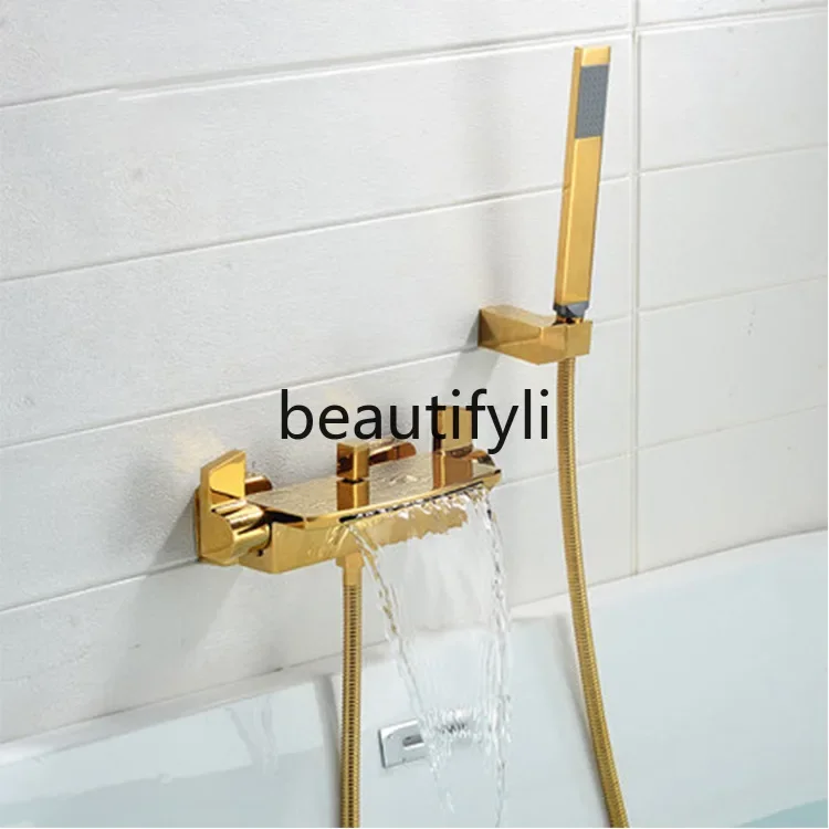 Полностью медный смеситель для ванны горячий и холодный двойная ручка черный