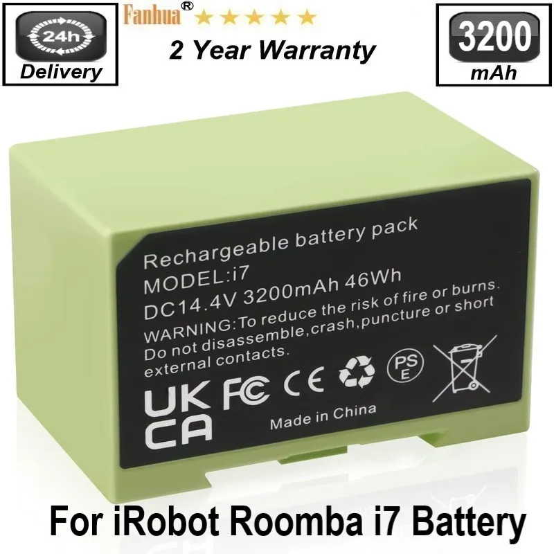 i7 Replacement Battery For iRobot Roomba i7 i7+ 7150 7550 i3 i3+ 3150 3550 i4 e5 e5152 e5154 e6 4624864 ABL-D114.4V 3200mAh 46Wh