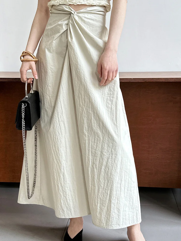 

Женская юбка с завышенной талией, однотонная свободная повседневная юбка до середины икры, модель Y252 в Корейском стиле на лето, 2023