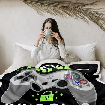 BlessLiving Green Game Controller Sherpa Fleece Blanket Gamepad Blanket Sofa Chair Room Decor Soft Warm Blanket Travel Office 4