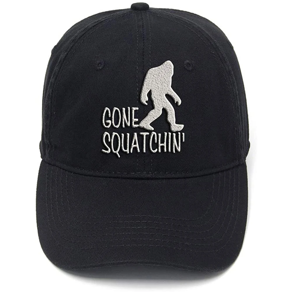 

Lyprerazy Gone Squatchin Sasquatch Big Foot Washed Cotton Adjustable Men Women Unisex Hip Hop Cool Flock Printing Baseball Cap