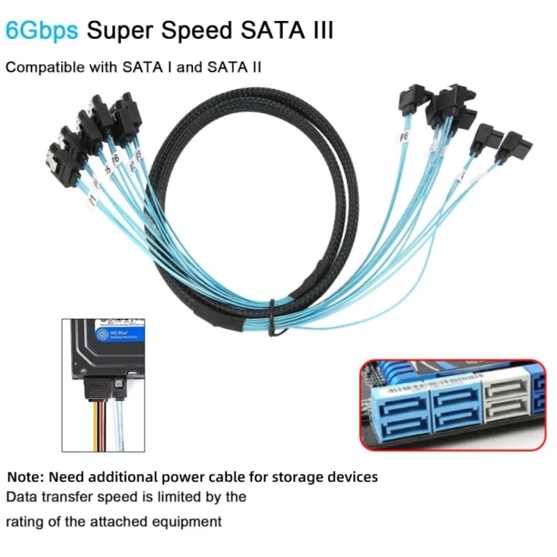 Фото Кабель передачи данных 6в1 SATA3.0 SATAIII 6 Гбит/с для майнинга BTC, NAS, жесткого диска SSD, оптического драйвера компакт-дисков, серверного хоста, от прямого до угла, 0,5 метра №5