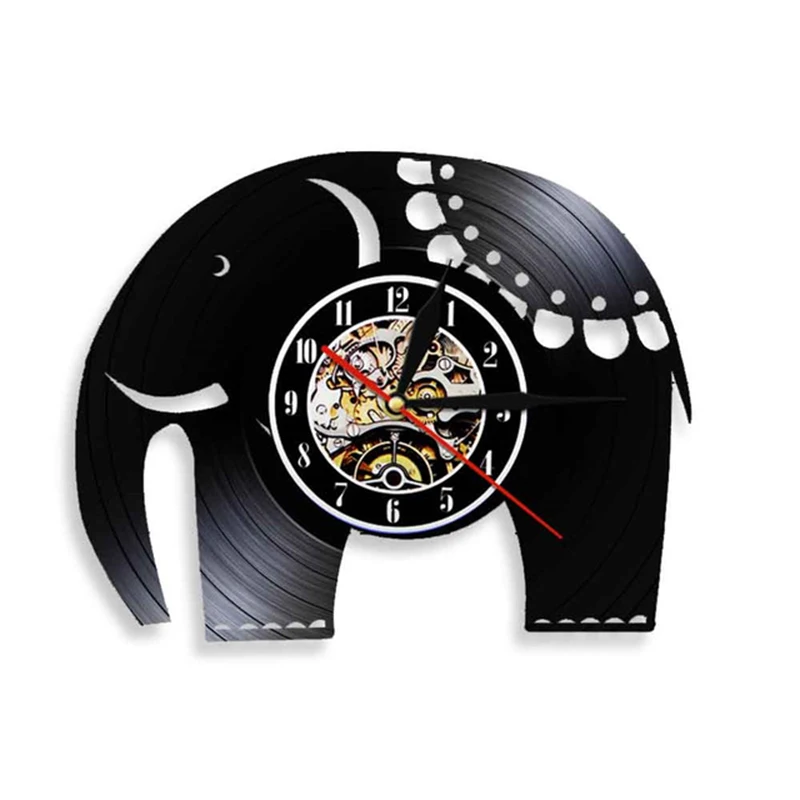 Home Decor Indian Elephant Cartoon Wall Clock Vintage Safari Animal Vinyl Record Wall Clock Kid Room Nursery Wall Art Decor