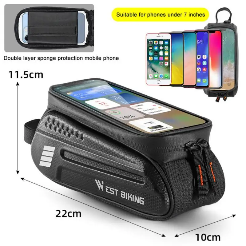 

Black Front Beam Bag Sensitive Touch Screen Riding Equipment Waterproof Life 7 Inches Mobile Phone Package 1.5l Bicycle Bag