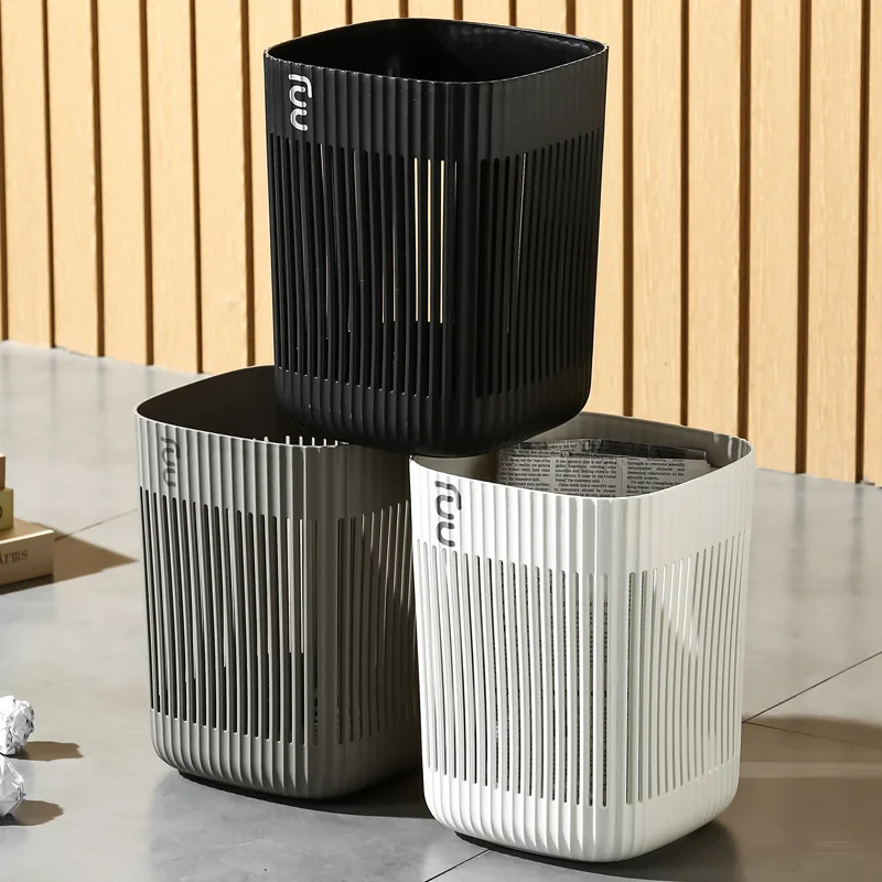 

Plastic Garbage Bin Hollow Out No-Cover Trash Can Simple Household Large Living Room Bedroom Bathroom Light Luxury Paper Basket
