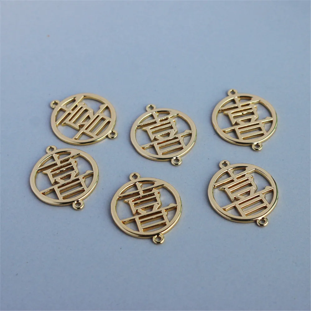 

14k copper wrapped real gold glossy round skeleton happy word pendant handmade diy earrings accessories 17mm pendant material