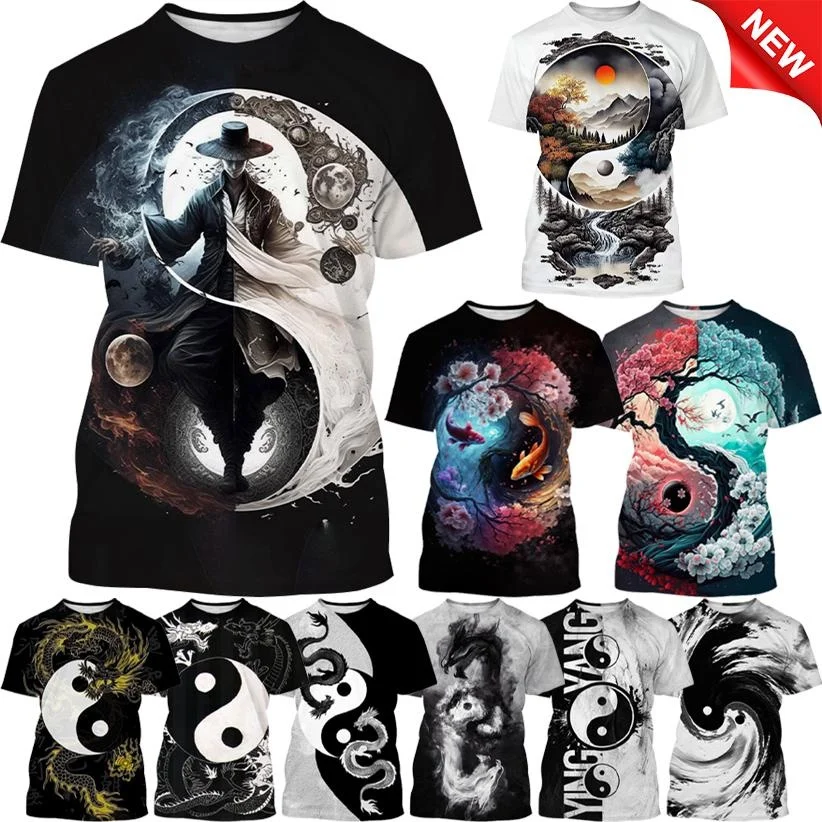 

Summer Men's T-shirt Fashion Bagua Tai Chi Yin Yang 3D Printing Unisex Street Cool Short Sleeves