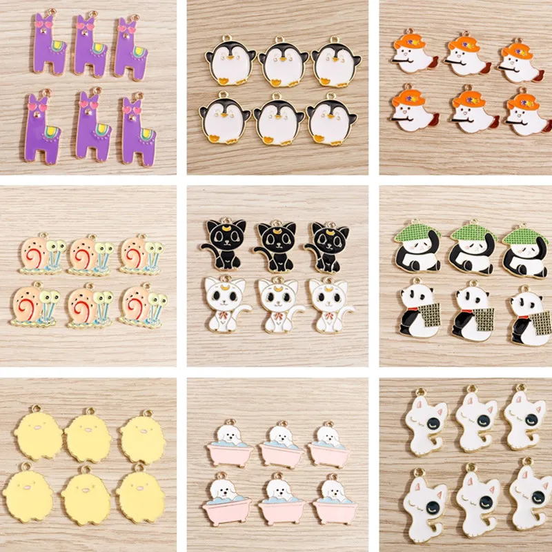 

10pcs/lot Cartoon Enamel Animal Bear Dog Cat Charms for Jewelry Making DIY Handmade Pendants Necklaces Earrings Crafts Supplies