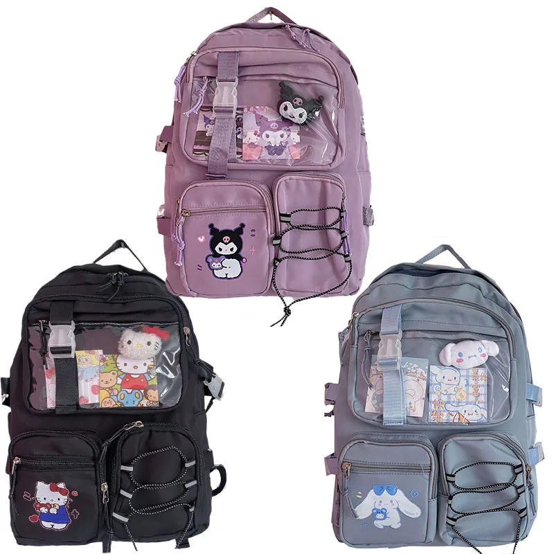 

Anime Kawaii Sanrios Kuromi Cinnamoroll Kittys Storage Bag Cute Cartoon Large Capacity Student Schoolbag Backpack Girl Gift