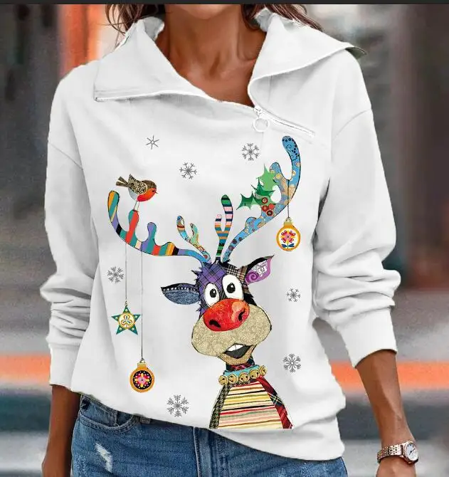 

Autumn Winter Christmas Sweater 3D Printing Top Lapel Long Sleeve Pullover Slim Streetwear Women's Clothing hoodie free shipping