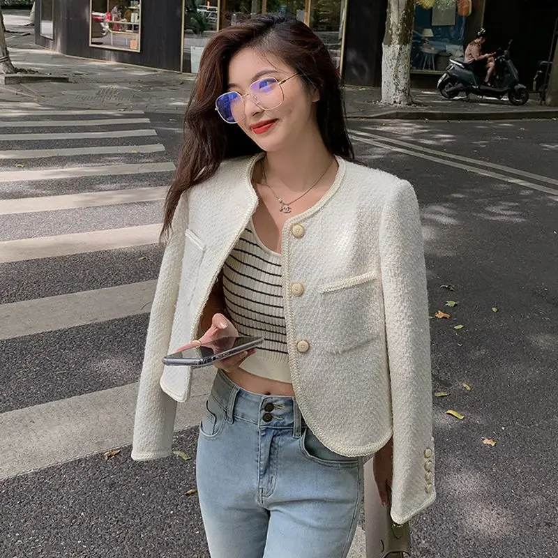 

Runway Spring Korean High Quality Women's Clothes Luxury Chic Tweed Woolen Coat Long Sleeve Elegant Jacket Top Casaco Outwear