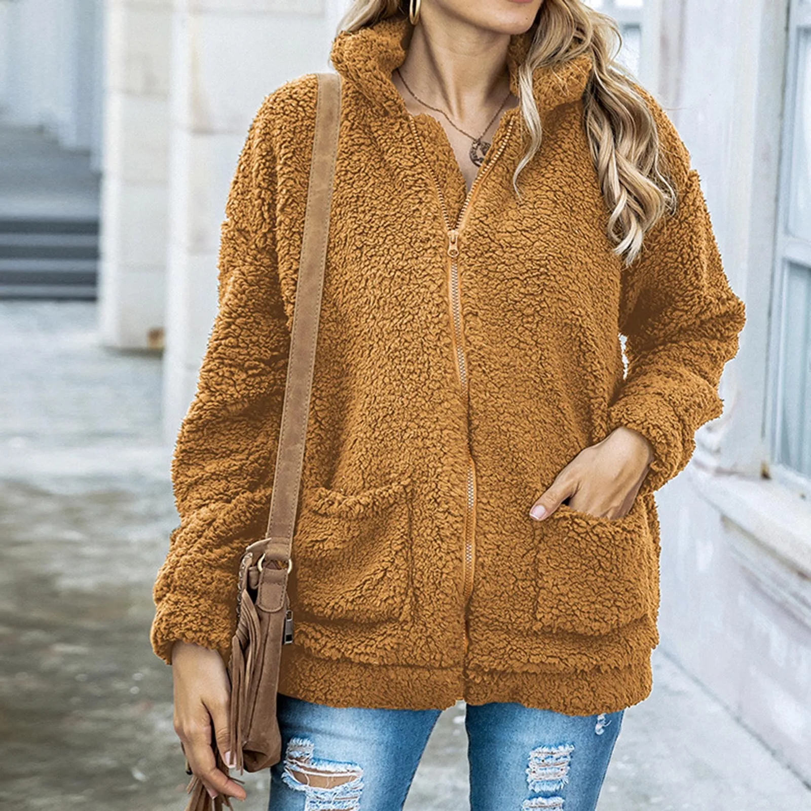 

Женский флисовый кардиган, хлопковое пальто, зимняя теплая верхняя одежда, пальто на молнии с h-образным вырезом, свободная повседневная уте...
