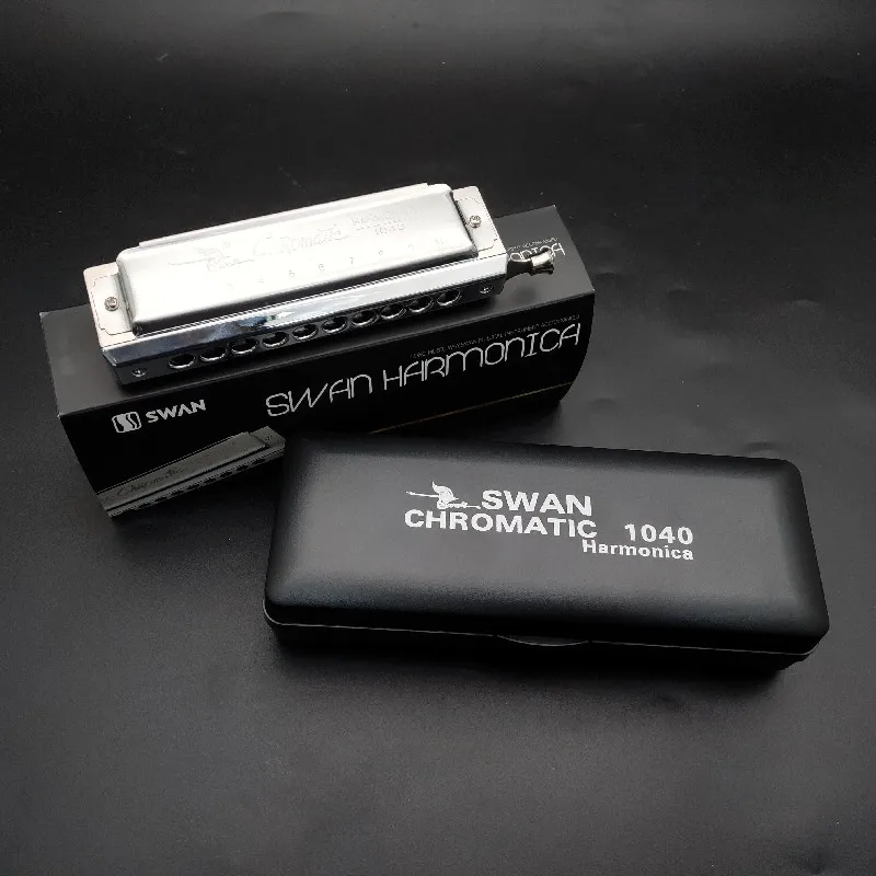 Swan SW1040 Silver Color 10 Holes 40 Tones Chromatic Harmonica Changeable Musical Instrument Woodwind Harp
