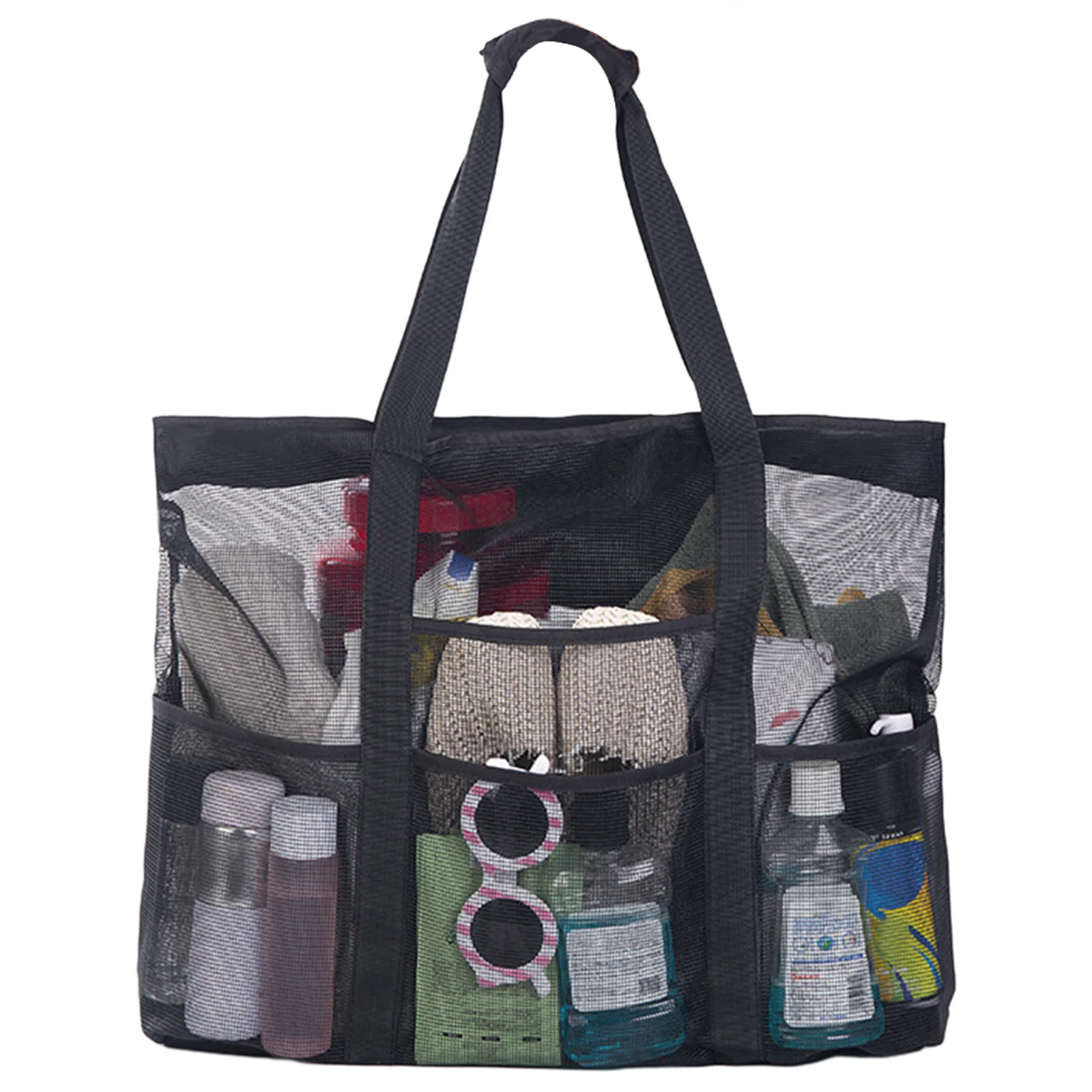 

1pc Multiple Pockets Picnic Bags Foldable Oversized Mesh Beach Tote Bag Travel Stylish Lightweight Outdoor Tools Storage Pouch