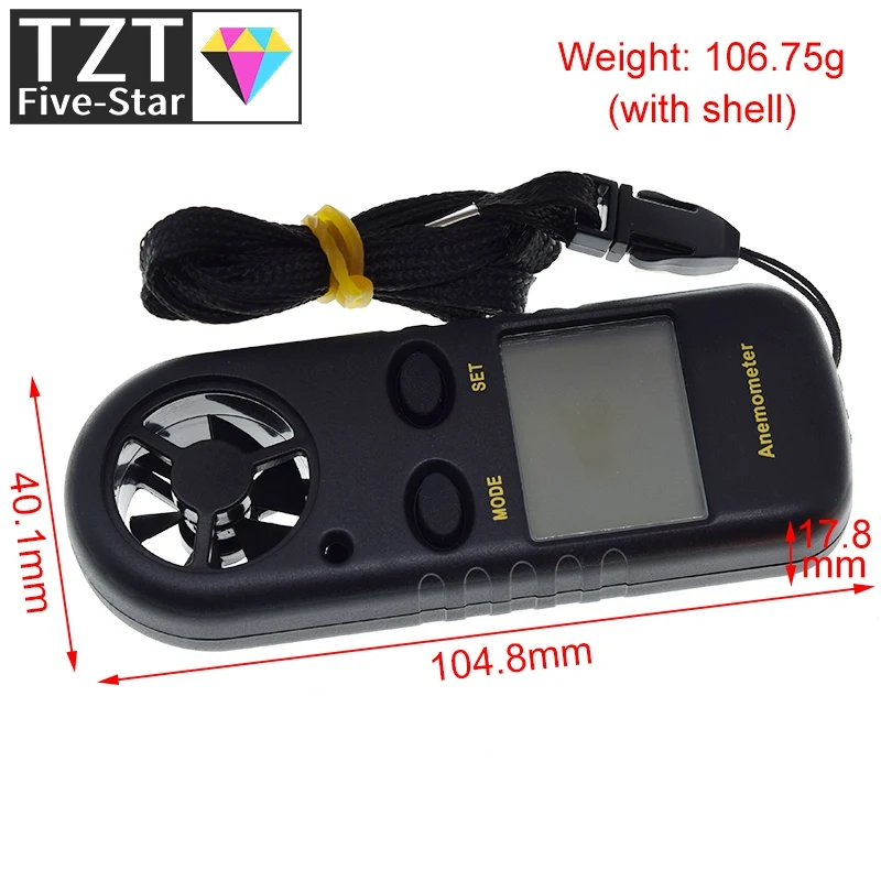 Цифровой анемометр 0-30 м/с Измеритель скорости ветра -10 ~ 45C Тестер температуры