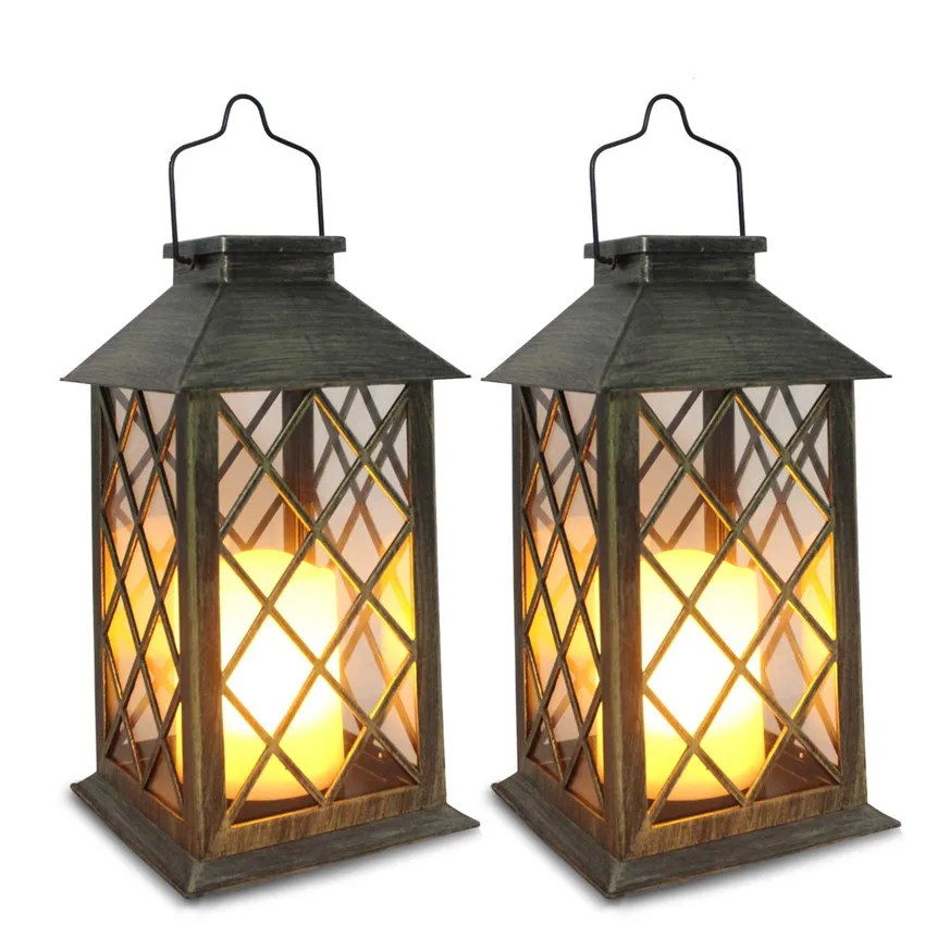 

Solar Lantern Outdoor Garden Hanging Lanterns Waterproof LED Flickering Flameless Candle Mission Lights for Table Party Decor