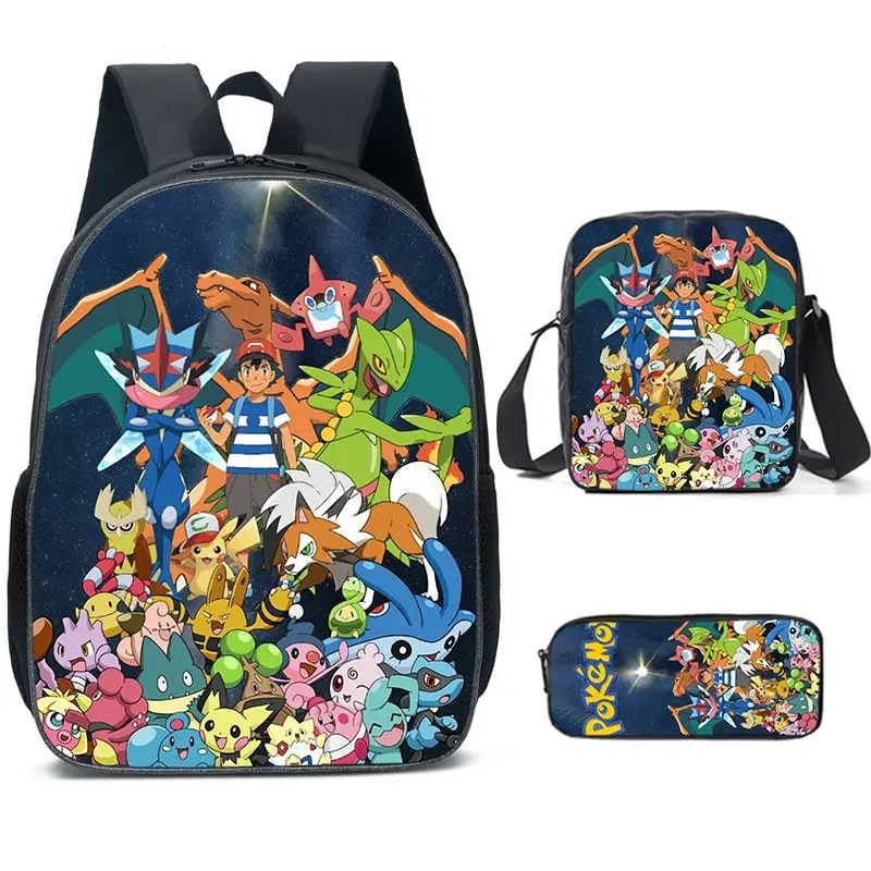

New Pokemon Pikachu Backpack Laptop School Bag Boys Cartoon Pencil Case Kawaii Schoolbag Bag School Supplies Christmas Gifts