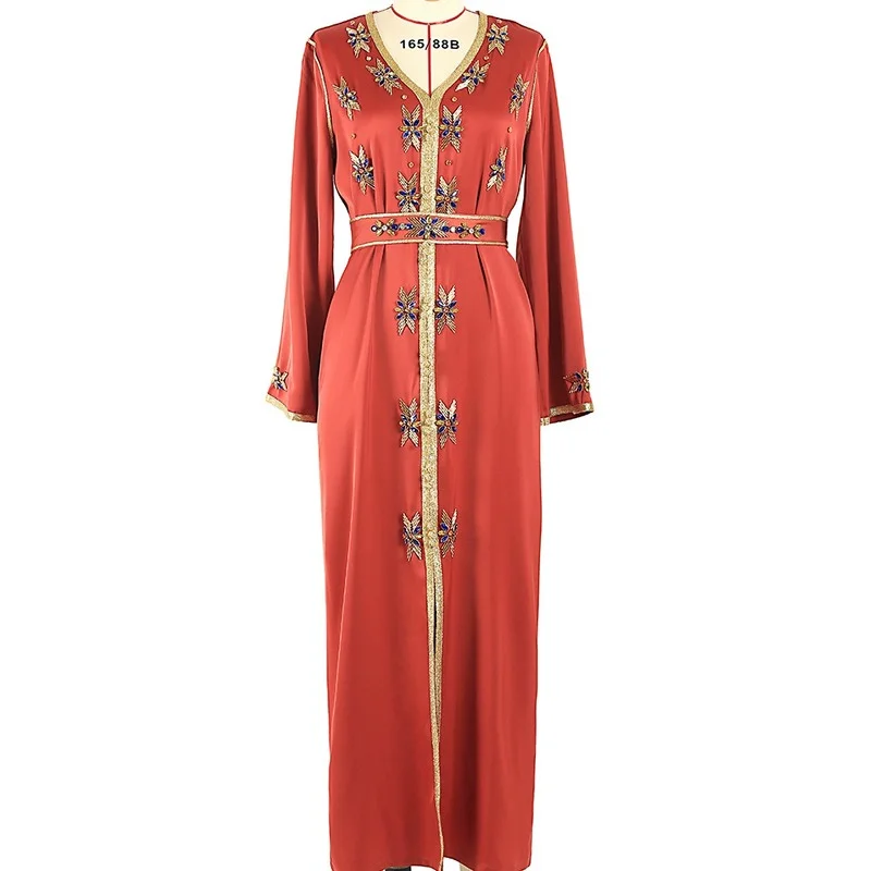 Luxury Arabic Party Dress Kaftan Women Jalabiya Diamond Satin Moroccan Caftan Dubai Saudi Banquet Evening Long Dresses Ramadan