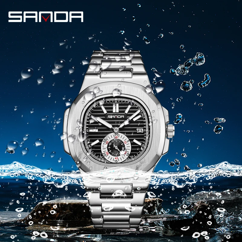 

Часы наручные SANDA Мужские кварцевые, Квадратные прозрачные полностью пустотелые Роскошные брендовые, 7020
