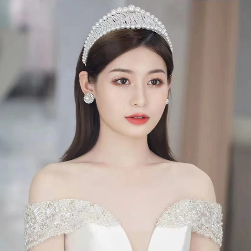 

Повязка на голову женская с жемчугом, милый головной убор ручной работы для невесты, аксессуары для моделирования свадебного платья, подиум...