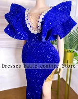 aso ebi sparkly royal blue sequins velvet mermaid prom dress 2022 beaded evening dresses wedding party gowns