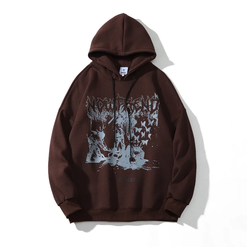 

2022 Dark Street Hoodie Vintage Graphic Print Men's Brown Hip Hop Hoodie Sweatshirt Vintage Women's Wide Sleeve Sweatshirt