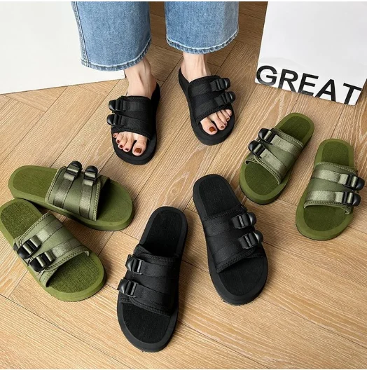 

Designer Shoes Open Toe Mens Sandals Summer Outdoor Flat Slip On Slides Slippers Green Beach Casual Native Black