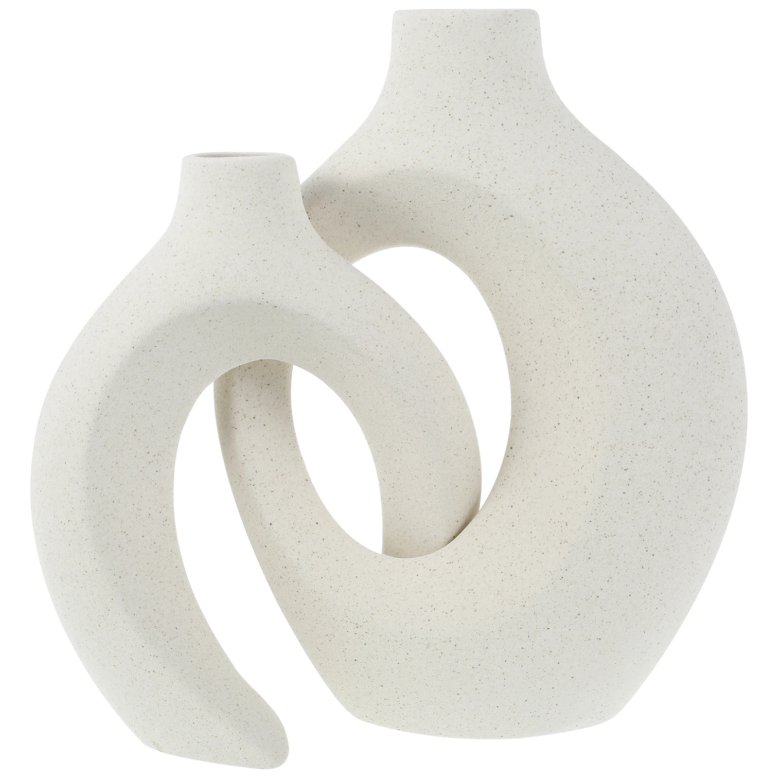 

2Pcs Ceramic Vase Set Delicate Boho Ceramic Vase Centerpiece Decorative Donut Vases Decor Minimalist Hollow Vase Set Modern