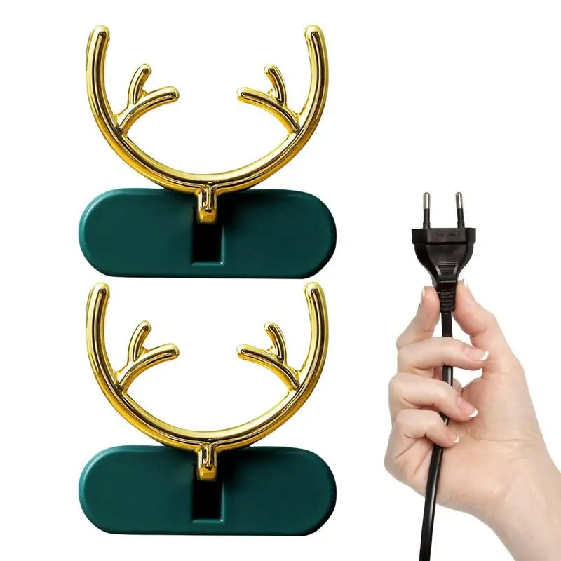 

Self-Adhesive Wall Decoration Hook Creative Antler Key Hanger Hook Home Data Cable Clip Wire Desk Organizer 2 Pcs