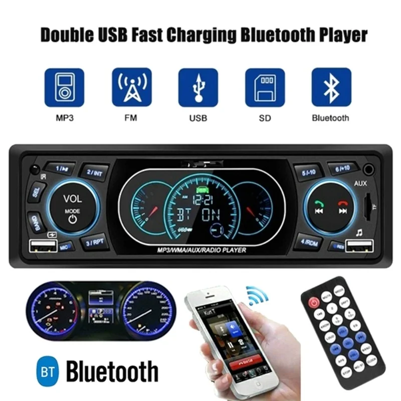 

Local delivery12V Bluetooth Car Stereo FM Radio MP3 Audio Player USB AUX Car Electronics Subwoofer 1 Din In-Dash