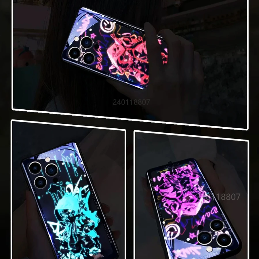 Чехол со светодиодной вспышкой в стиле аниме для Samsung Galaxy S25 S24 S23 S22 Ultra Plus S21 S20 FE, стеклянная светящаяся задняя крышка (art.: 3920d0bdc4b44) - 3920d0bdc4b44