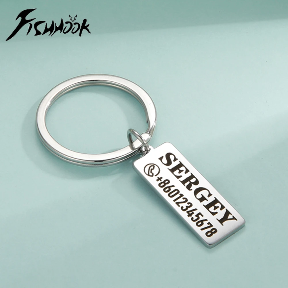 Fishhook Personalized Custom Keychain For Car Key Chain Ring Engrave Name Phone Number Keyring Stainless Steel Gift Man Woman