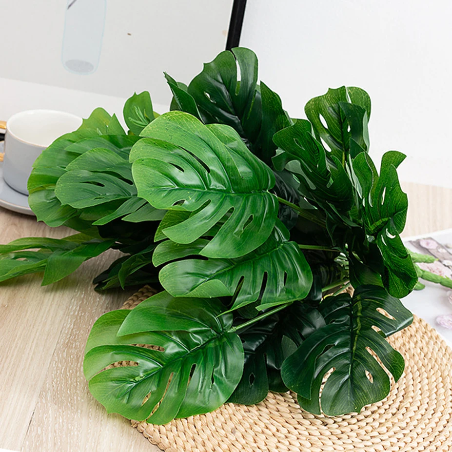 

1pc 12 Leaves Artificial Plants Green Home Garden Living Room Bedroom Balcony Decoration Tropical Plastic Fake Monstera