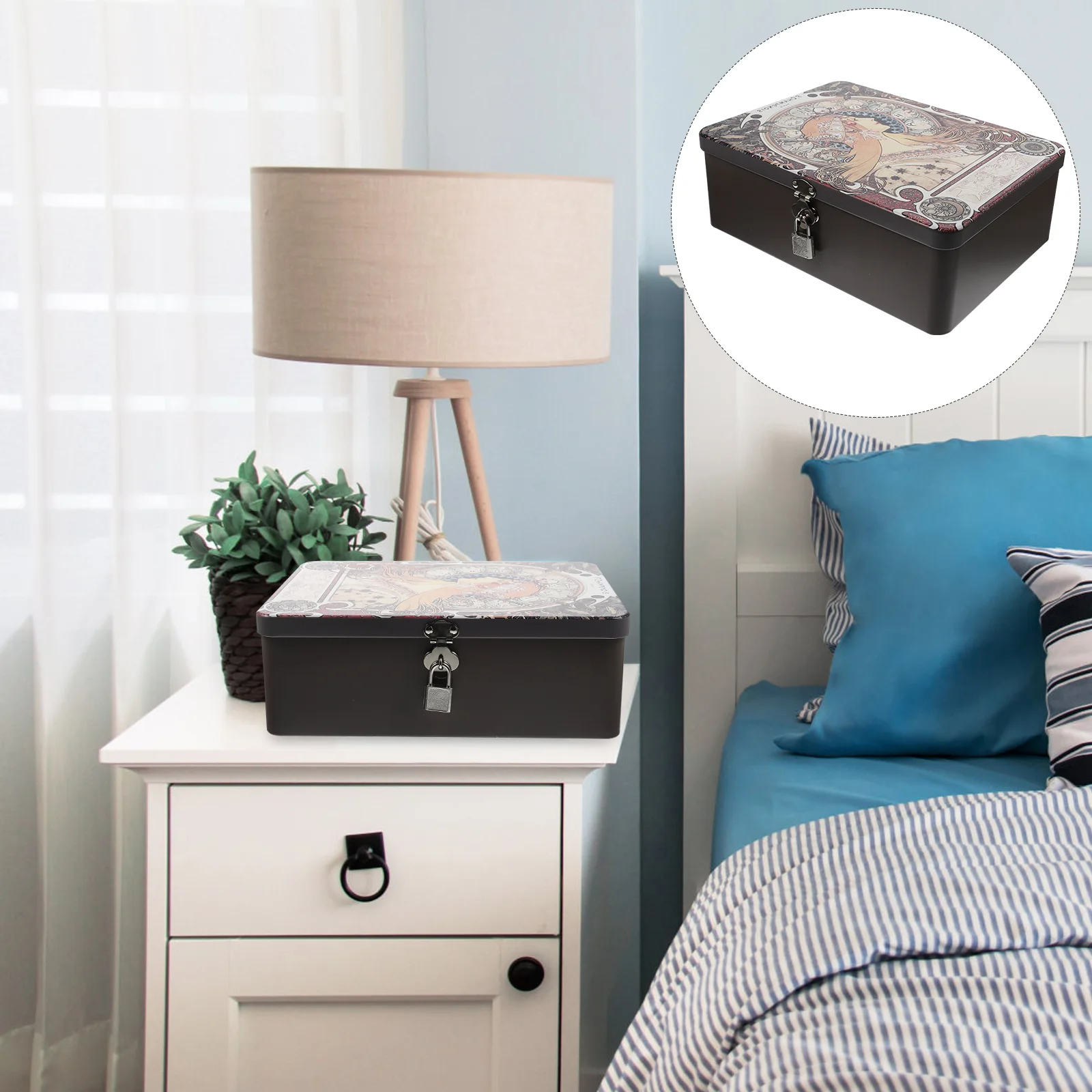 

Box Storage Metal Tin Keepsake Case Tins Jewelry Container Candy Tinplate Rectangular Decorative Boxes Handle Coffee Treasure