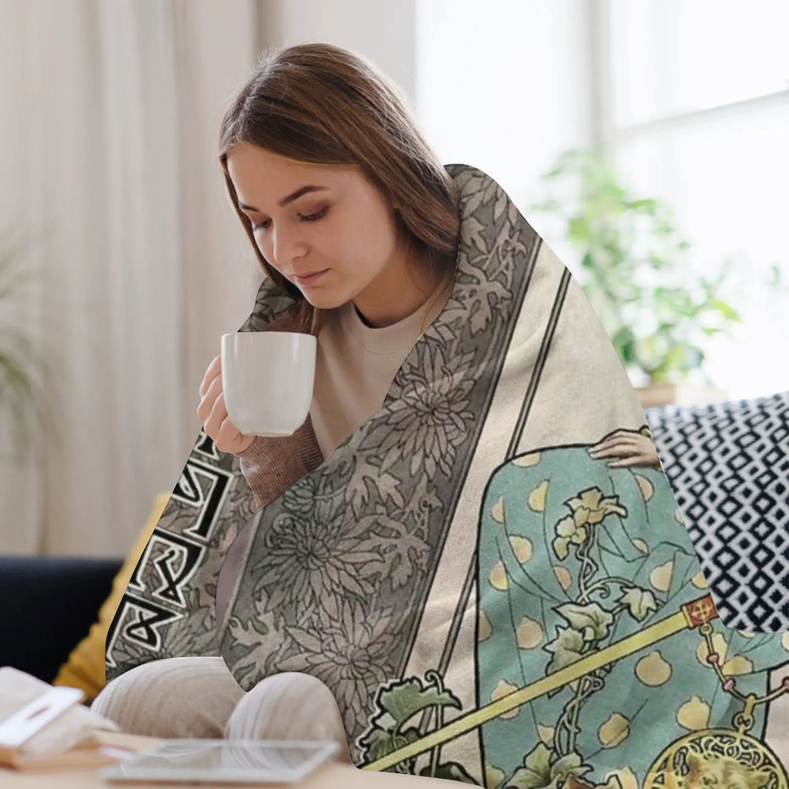 HD. Июль - Календарь Gaspar Camps (1902) ВЫСОКОЕ РАЗДЕЛИЯ Плед Диван Одеяло Фланелевые