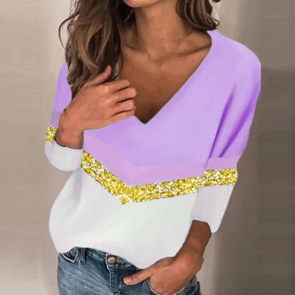 

Womens Blouses Sequins V Neck Spring Blouse Women's Shirt Casual Tops TShirt Tees Tops Blouse Women Shirt Loose Blouse Tee Shirt
