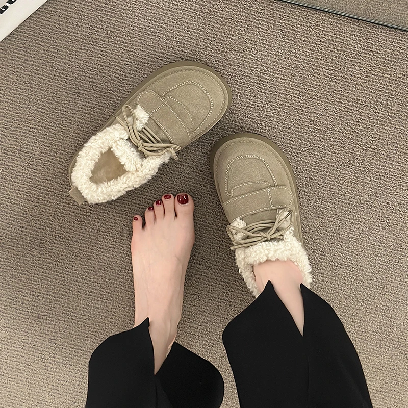 Лоферы на меху женские сабо 2024 новые зимние сапоги платформе женская обувь