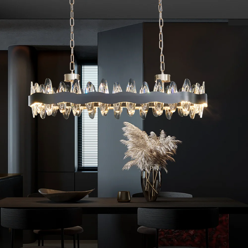 

Minimalism Italian Style Luxury Dimmable LED Chandelier Kitchen Island Black Modern Suspension Crystal Hanging Lamp Dining Table