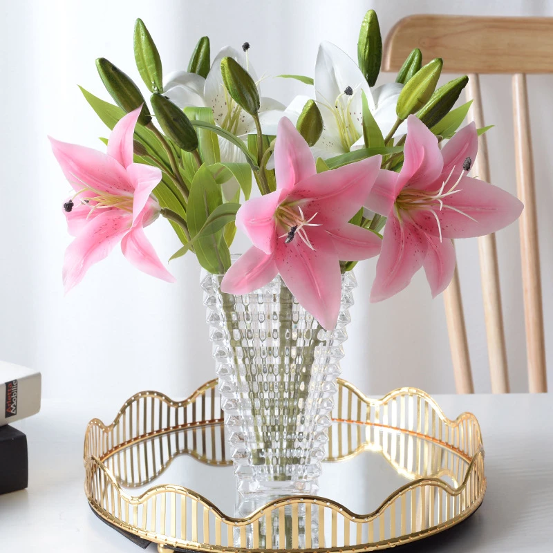 

5 Branches Artificial Lily Flowers Living Room Home Decoration Flower Eternal Lily Simulated Flowers Wedding Party Ornament