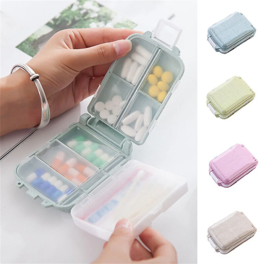

Daily Pill Box Portable Organizer Case Medicine Travel Storage Dispenser Case Wheat Straw Storage Box Emergency Medicine Box