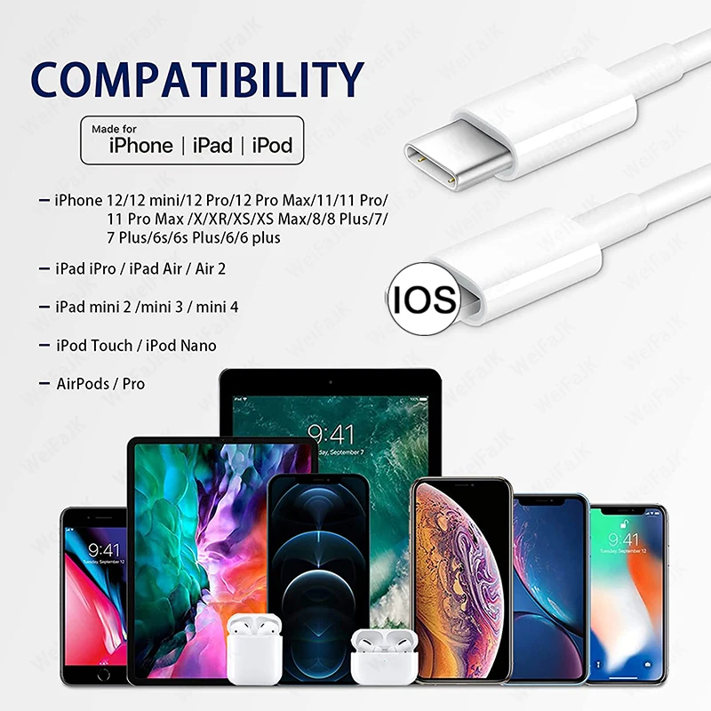 Оригинальный usb-кабель Apple 20 Вт PD Type C для быстрой зарядки iPhone 12 11 Pro Max Mini X XR 8 7 6 6s Plus
