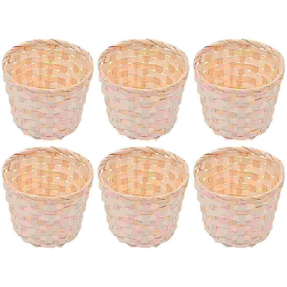 

Basket Bamboo Woven Baskets Flower Storage Mini Table Flowers Household Store Wicker Sundries Organizer Wooden Pot Flowerpot