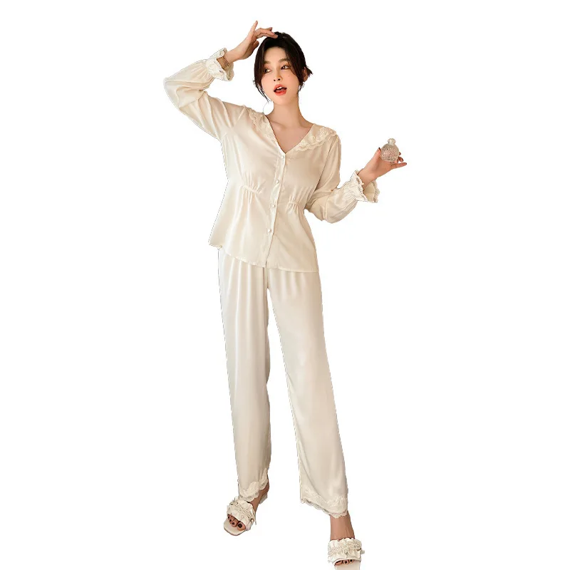 2022 new ice silk pajamas women's thin long-sleeved palace style home pijamas women