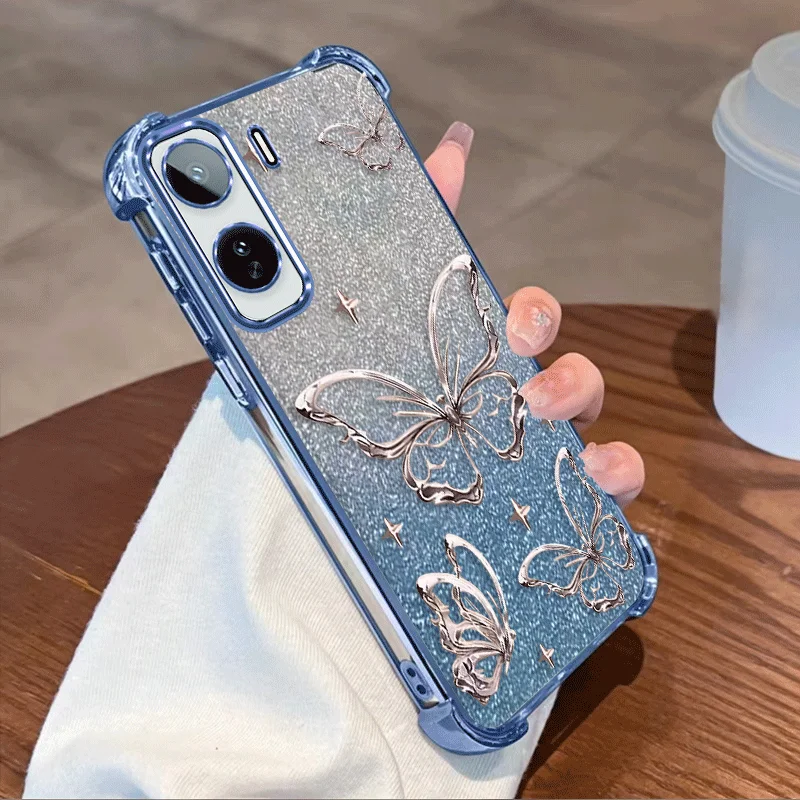 Чехол с блестящим покрытием для Vivo T5 Pro, TPU, противоударный, с узором в виде бабочек, защита углов. (art.: 3920dcbc9fa9e) - 3920dcbc9fa9e