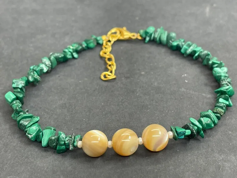

Malachite Bracelet-Mother of Pearl Unisex Beaded Bracelet-Anxiety Stress Relief Meditation Spiritual Protection Bracelet